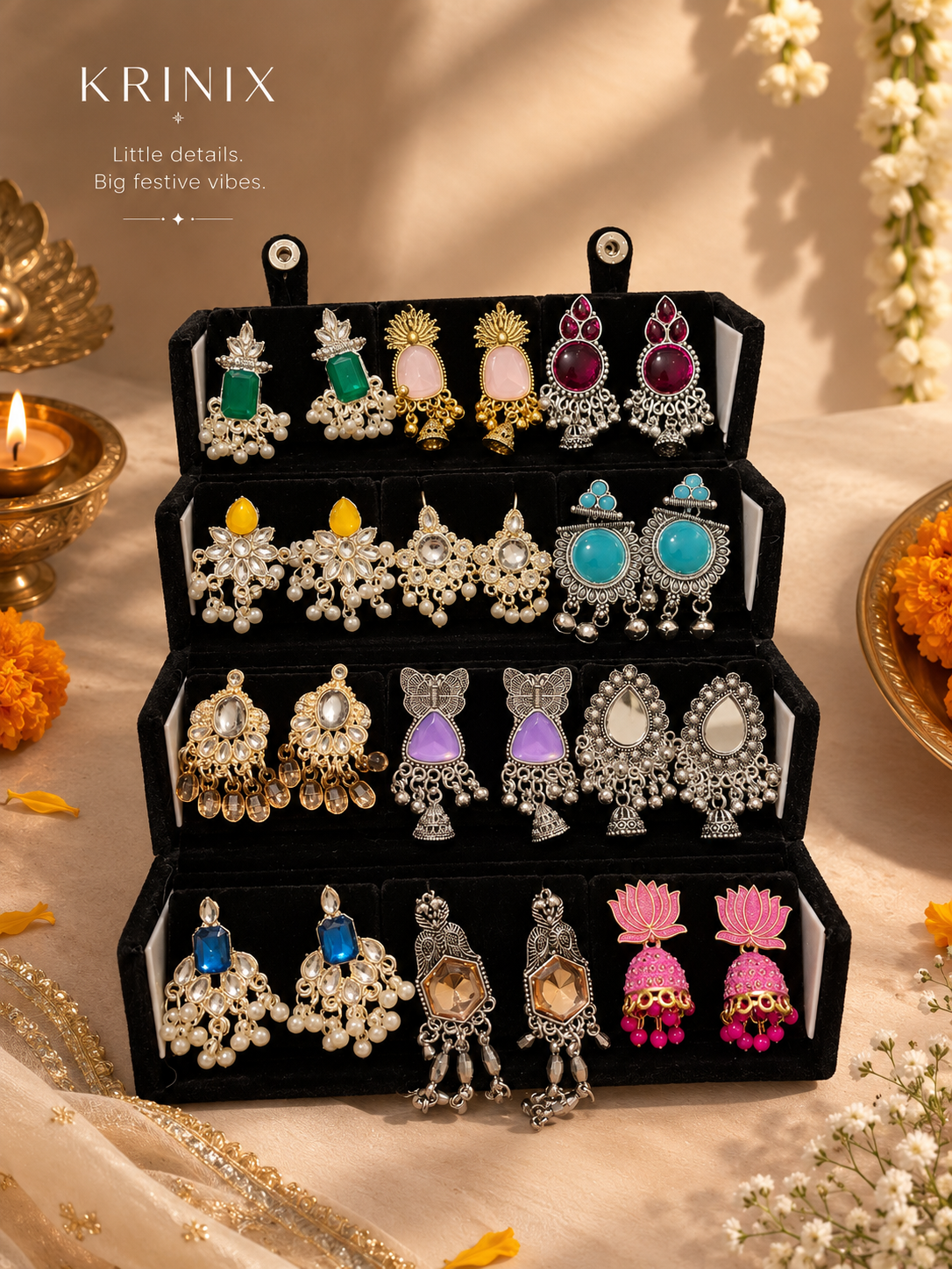 12 Colourful Jhumkas + Black Box