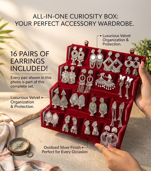 16 Pair Oxidised Jhumka Gift Box