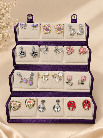 12 Korean Earrings + Purple Box Set