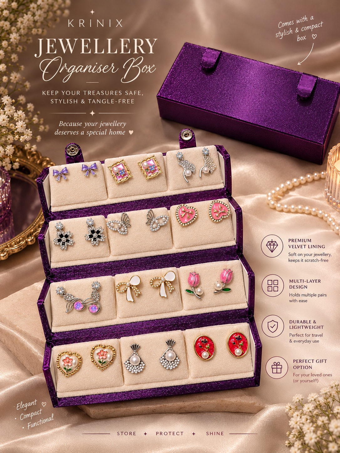 12 Korean Earrings + Purple Box Set