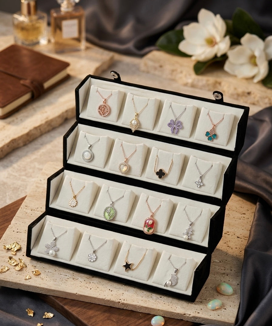 16 Pc Korean Necklace Black & Cream Box