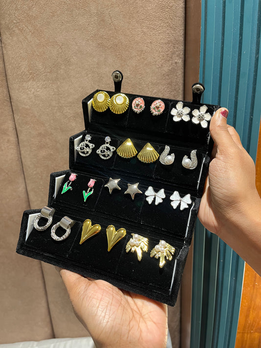 12 Pc Korean Earrings Full Black Box