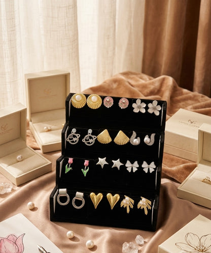 12 Pc Korean Earrings Full Black Box